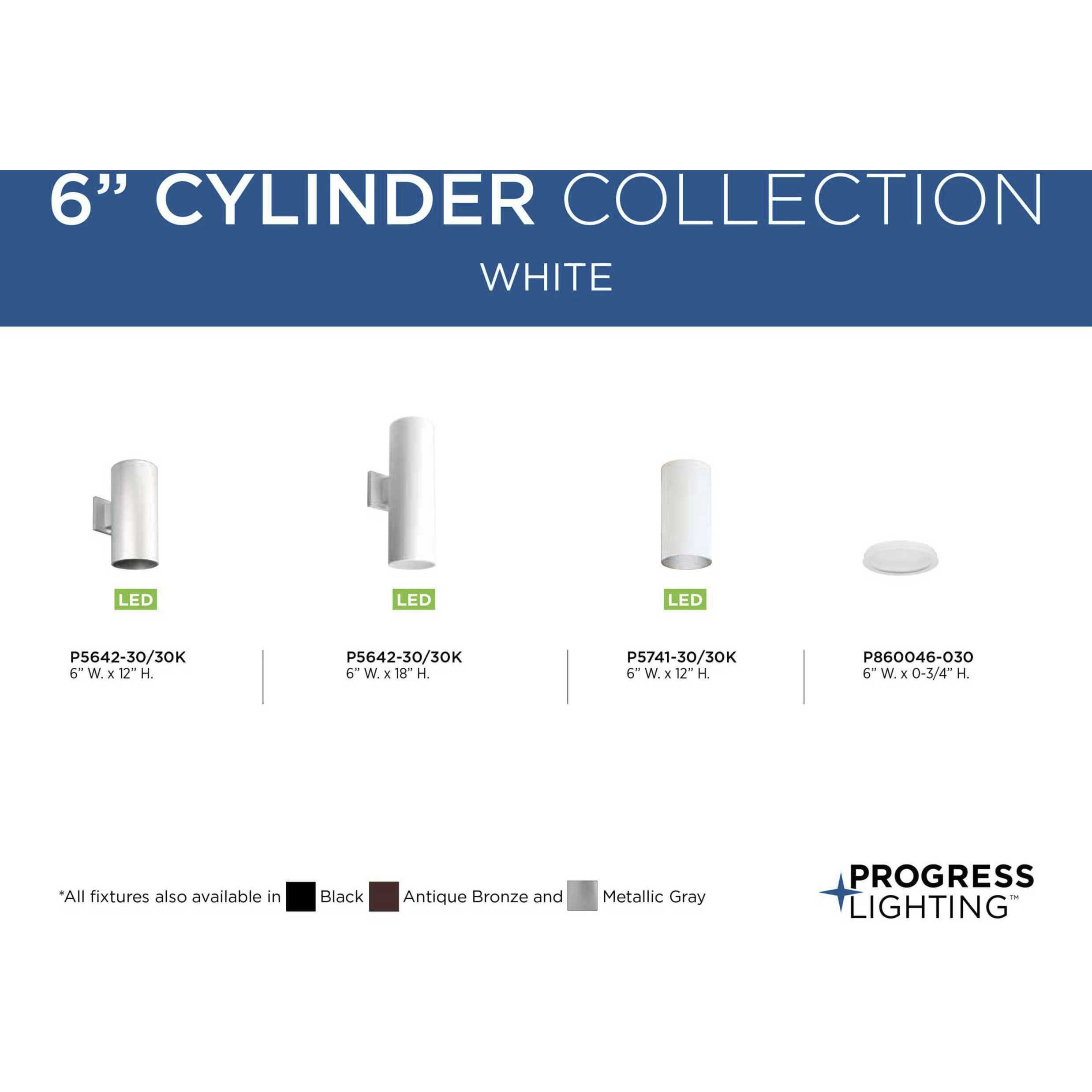 Cylinder Outdoor Wall Cylinder in White, LED Lamping, Progress LED